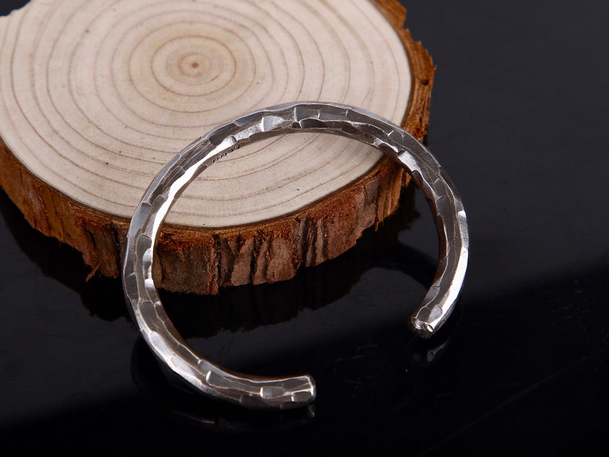 Handmade Sterling Silver Cuff Bracelet: Rustic Hammered Bangle