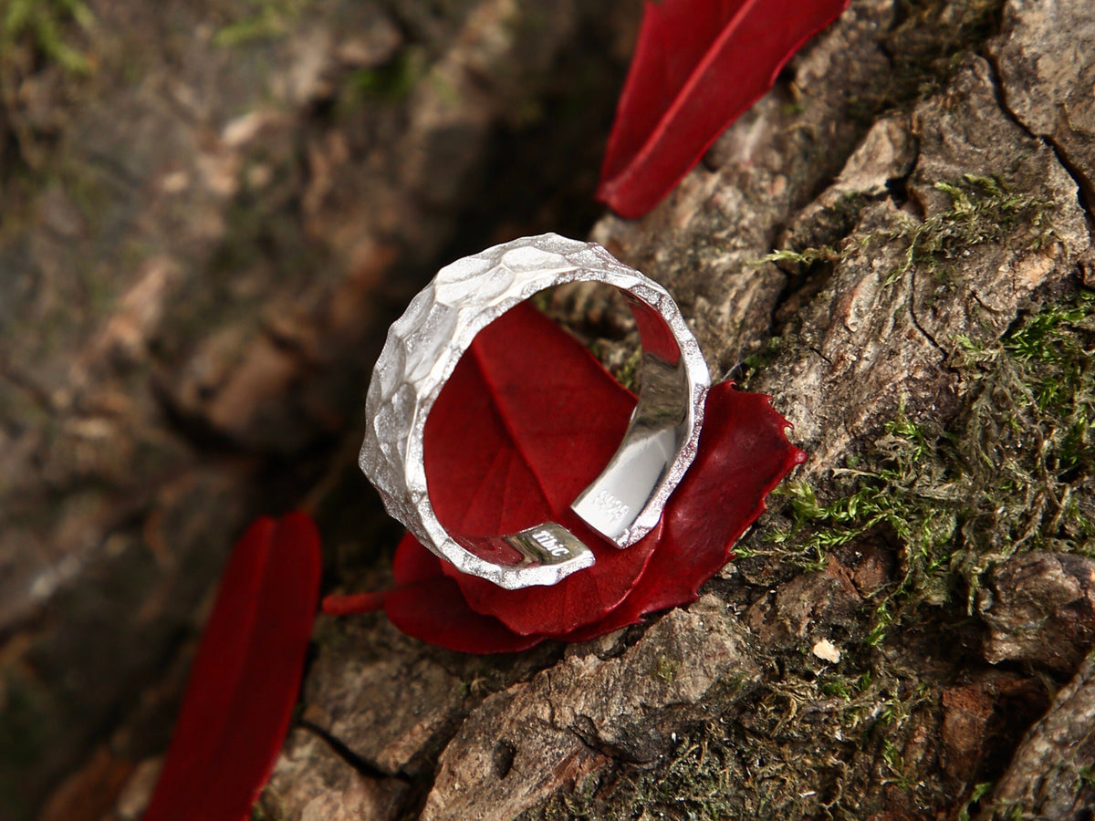 Hammered Sterling Silver Ring: Adjustable Textured Cuff Ring