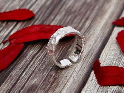 Hammered Sterling Silver Ring: Adjustable Textured Cuff Ring