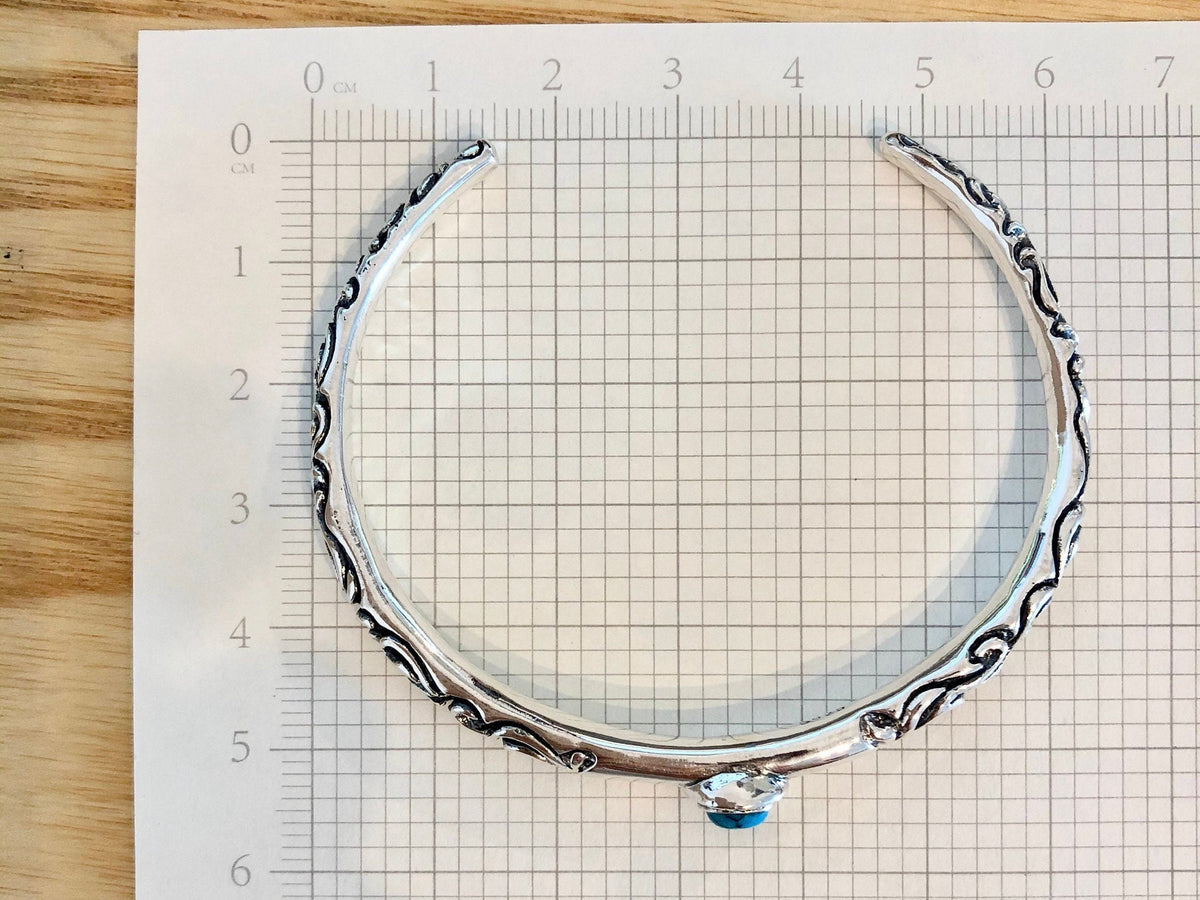 Sterling Silver Turquoise Cuff Bracelet, Engraved Bohemian Jewelry