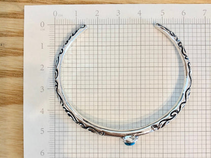 Sterling Silver Turquoise Cuff Bracelet, Engraved Bohemian Jewelry