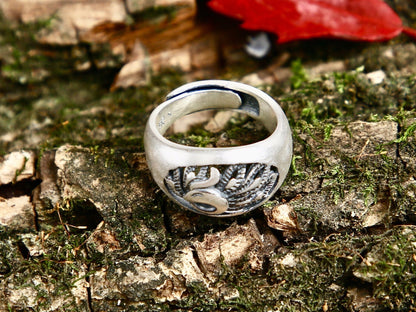Peacock ring, pinky ring, sterling silver peacock jewelry, adjustable ring, statement ring, bird ring, animal ring, nature ring