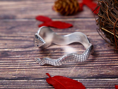 Sterling Silver Snake Cuff Bracelet, Hand Crafted Unisex Snake Statement Jewelry Gift