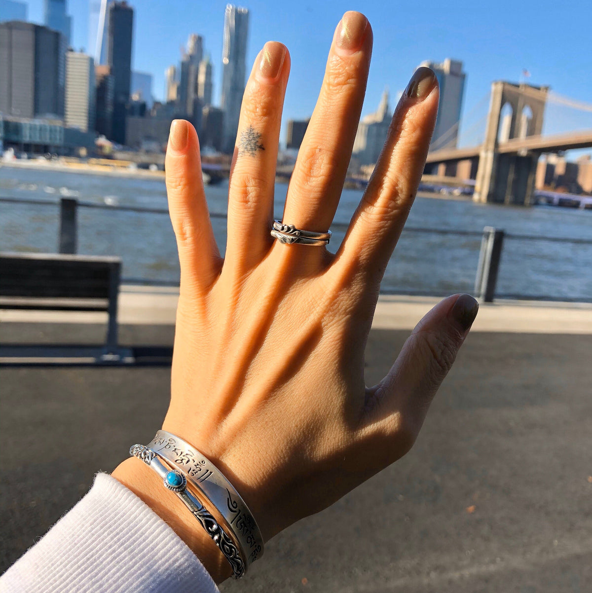 Mountain and Sea Couple Rings Sterling Silver , Adjustable Friendship Rings Gift for Her