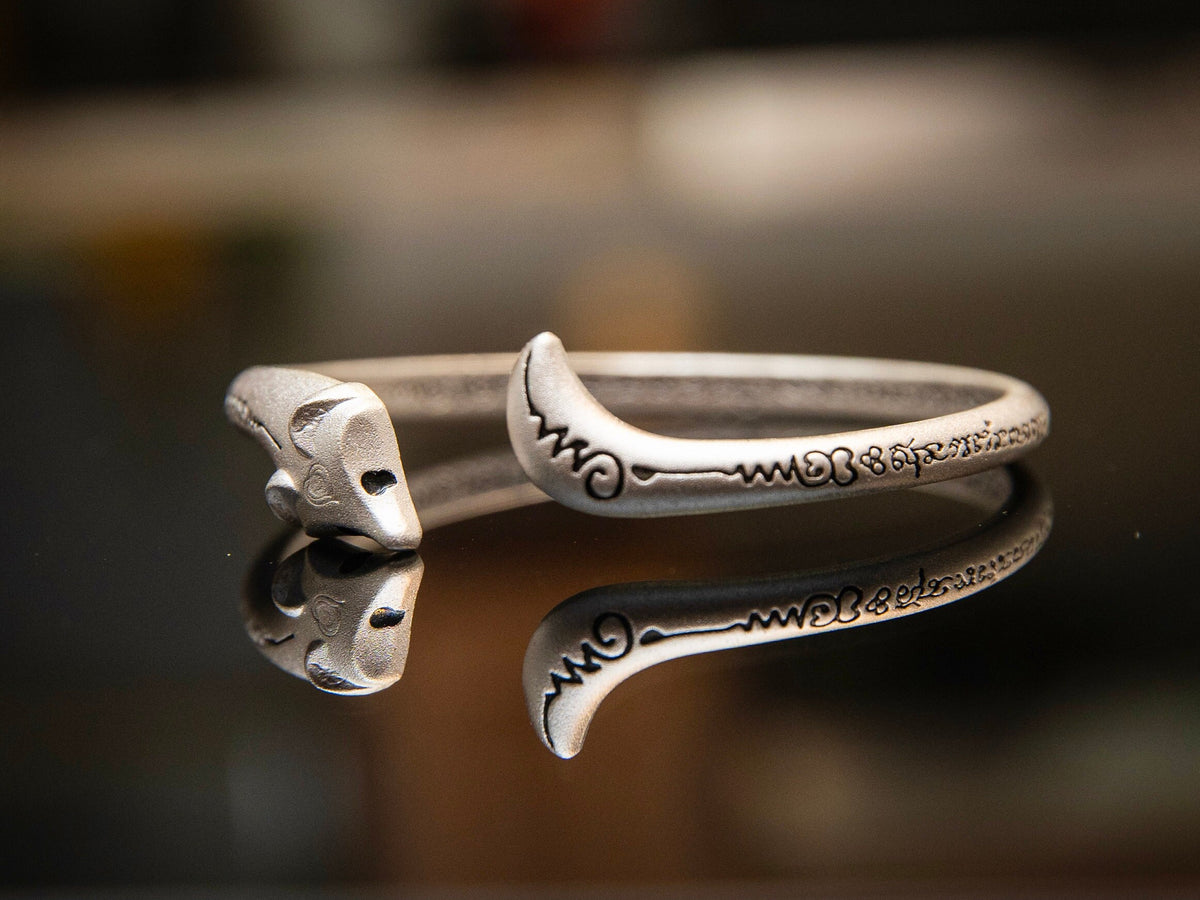 Sterling Silver Fox Bangle Bracelet, Animal Jewelry Cuff