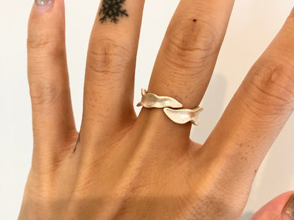 Fine Silver Leaf Ring, Adjustable Botanical Branch Band