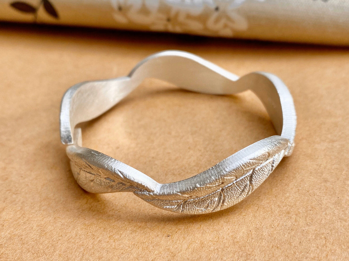 Fine Silver Leaf Cuff Bracelet, Nature Inspired Bangle