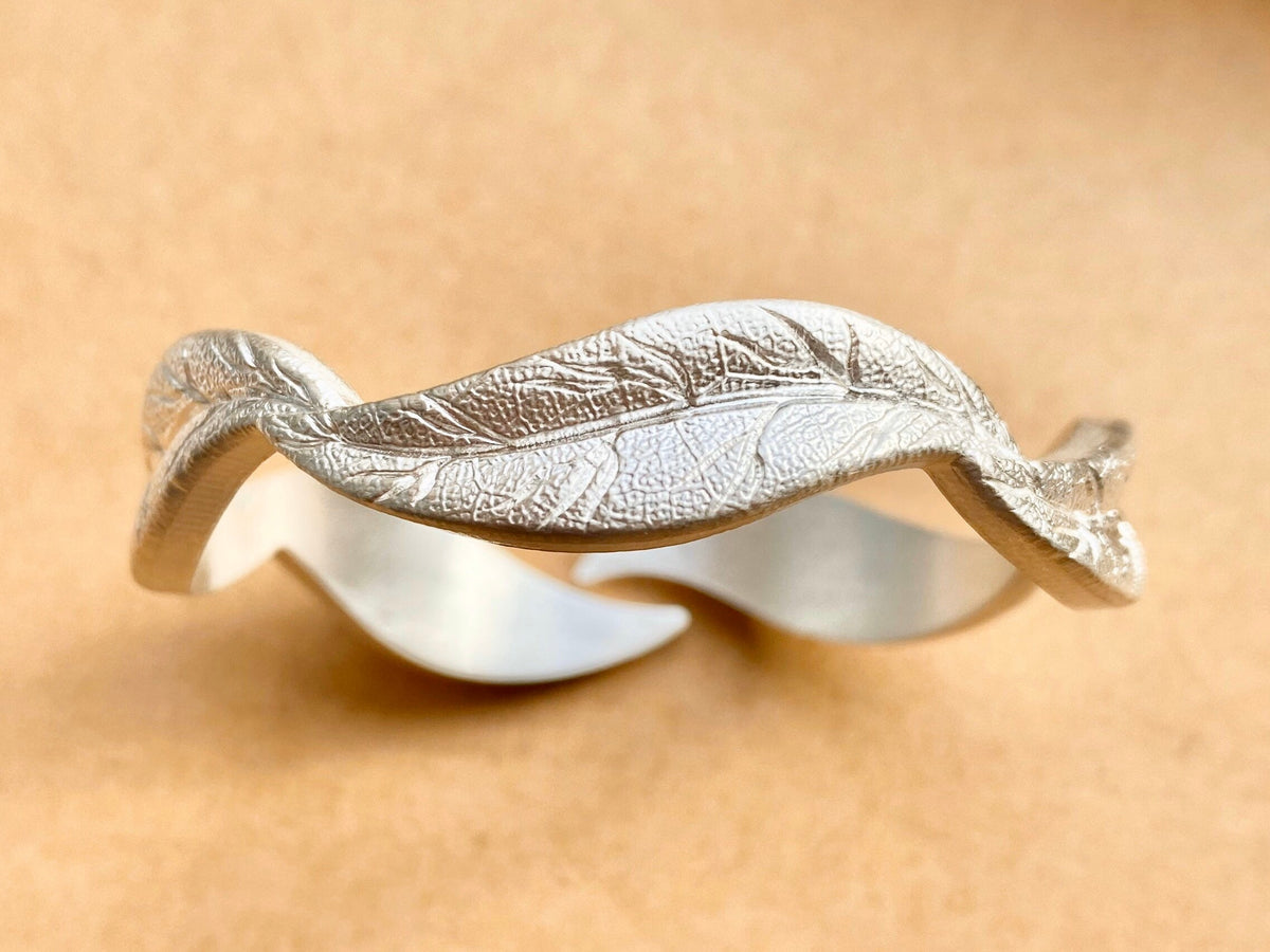 Fine Silver Leaf Cuff Bracelet, Nature Inspired Bangle
