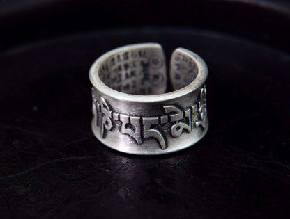 Sterling Silver Mantra Ring, Om Mani Padme Hum, Meditation Jewelry