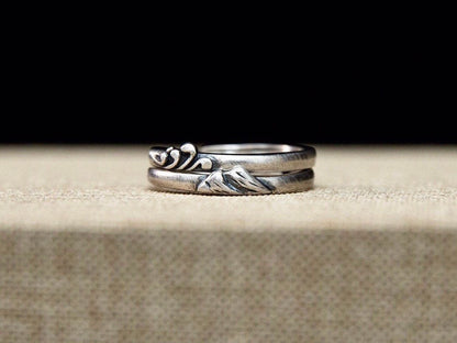 Mountain and Sea Couple Rings Sterling Silver , Adjustable Friendship Rings Gift for Her