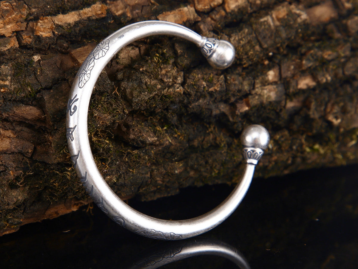 Sterling Silver Protection Bracelet, Mantra Meditation Mens Cuff , Buddhist Gift for Him Her