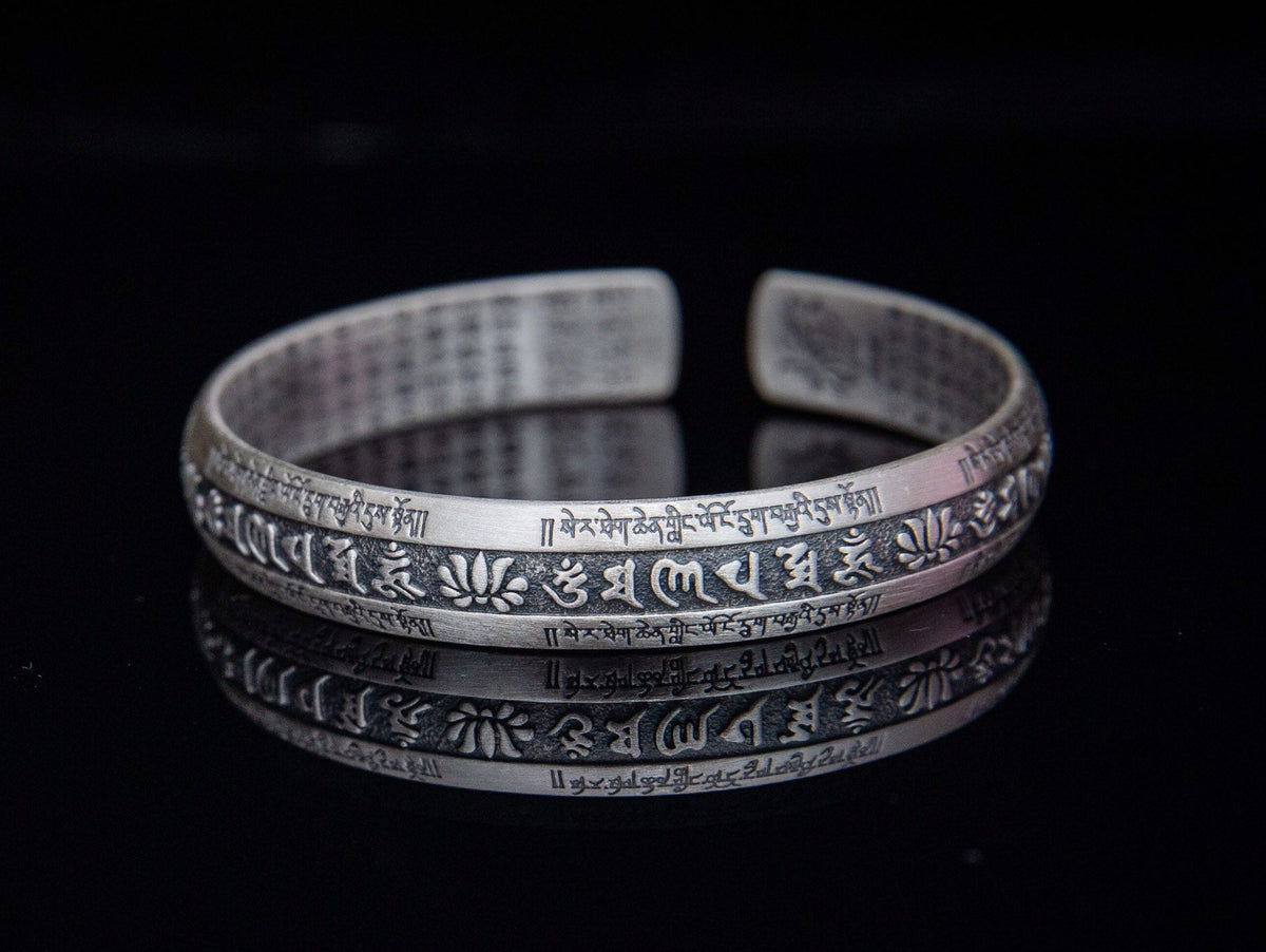 Sterling silver mantra cuff bracelet, unisex meditation bracelet, silver Protection bangle, statement bracelet, mens sterling silver bracele