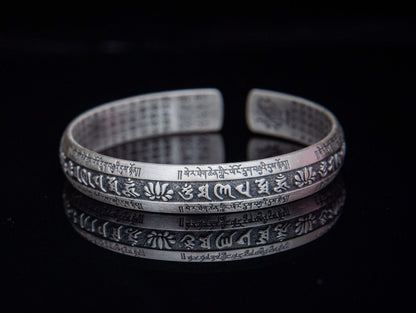Sterling silver mantra cuff bracelet, unisex meditation bracelet, silver Protection bangle, statement bracelet, mens sterling silver bracele