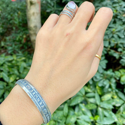 Sterling silver mantra cuff bracelet, unisex meditation bracelet, silver Protection bangle, statement bracelet, mens sterling silver bracele