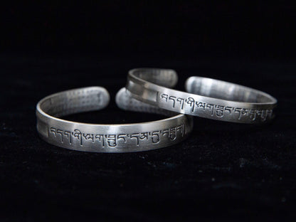 Sterling Silver Cuff Bracelet, Tibetan Mantra, Protection Jewelry
