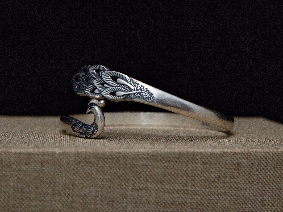 Sterling Silver Peacock Cuff Bracelet Adjustable, Statement Jewelry Mothers Day Gift