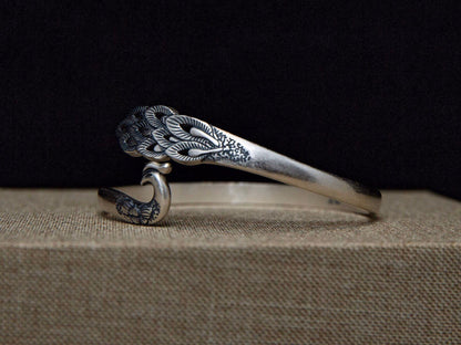 Sterling Silver Peacock Cuff Bracelet Adjustable, Statement Jewelry Mothers Day Gift