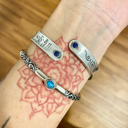 Sterling Silver Turquoise Cuff Bracelet, Engraved Bohemian Jewelry