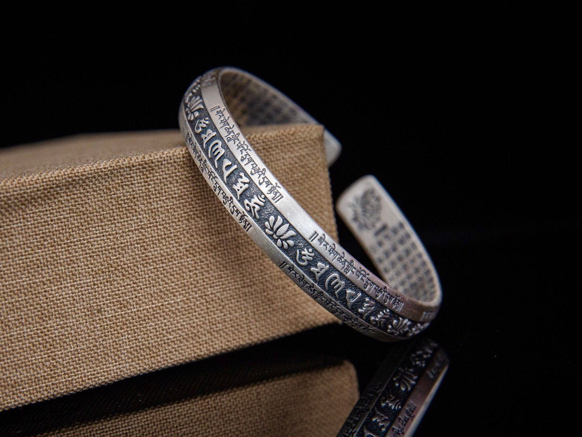 Sterling silver mantra cuff bracelet, unisex meditation bracelet, silver Protection bangle, statement bracelet, mens sterling silver bracele