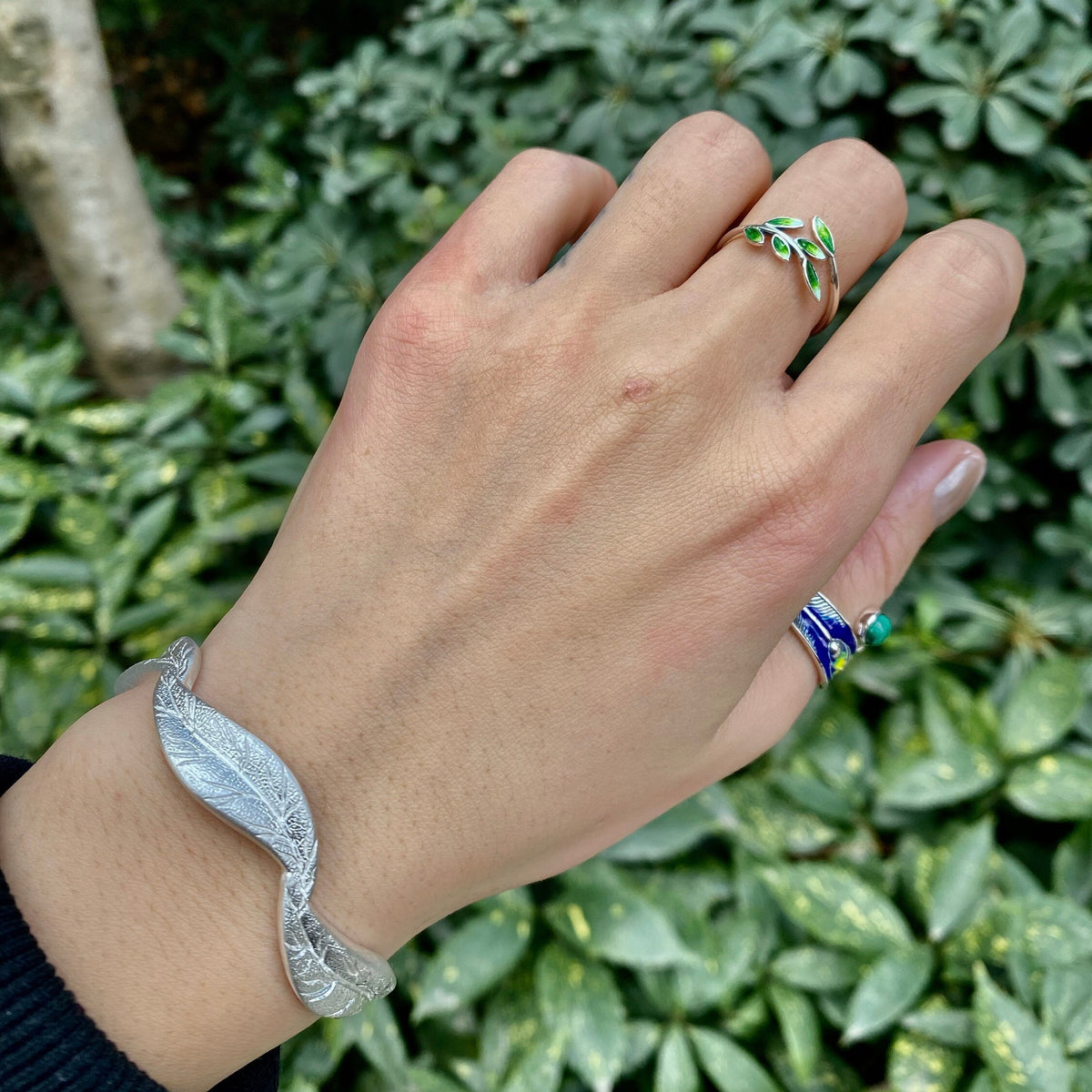 Sterling Silver Leaf Ring, Nature Thin Band Wrap Adjustable ring , Jewelry Gift for Her