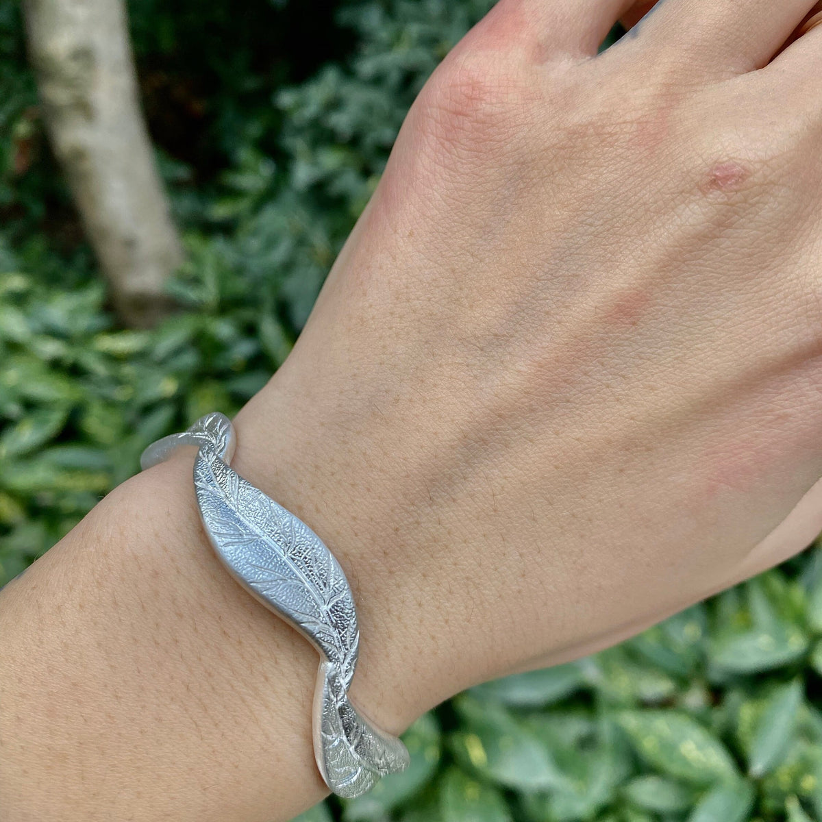 Fine Silver Leaf Cuff Bracelet, Nature Inspired Bangle
