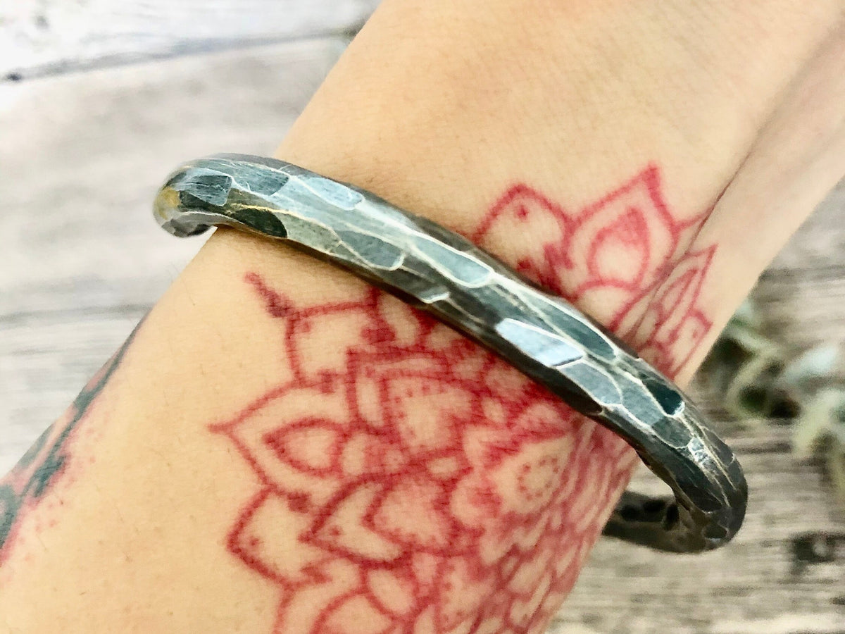Handmade Sterling Silver Cuff Bracelet: Rustic Hammered Bangle