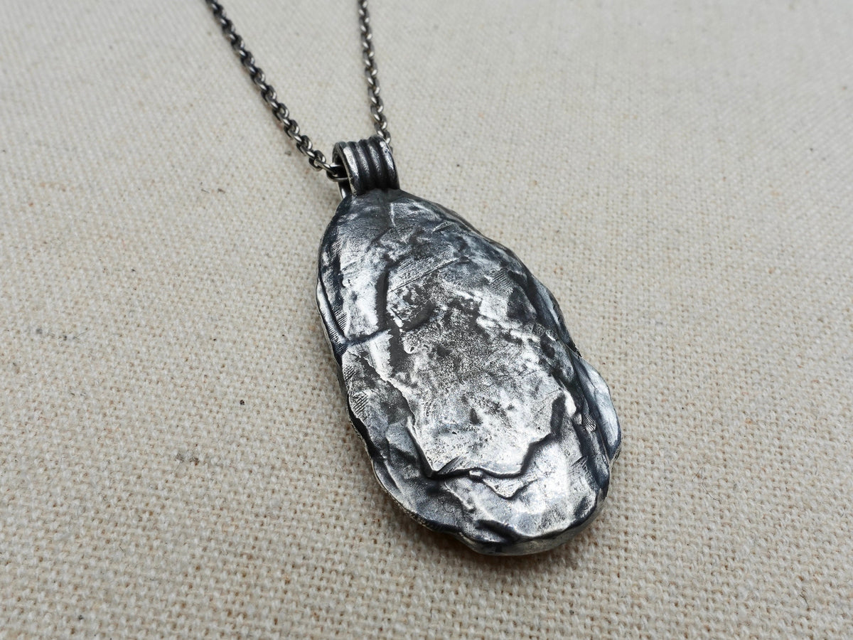 Rustic Sterling Silver Mani Stone Pendant, Om Mantra Necklace for Men Buddhist Jewelry gift