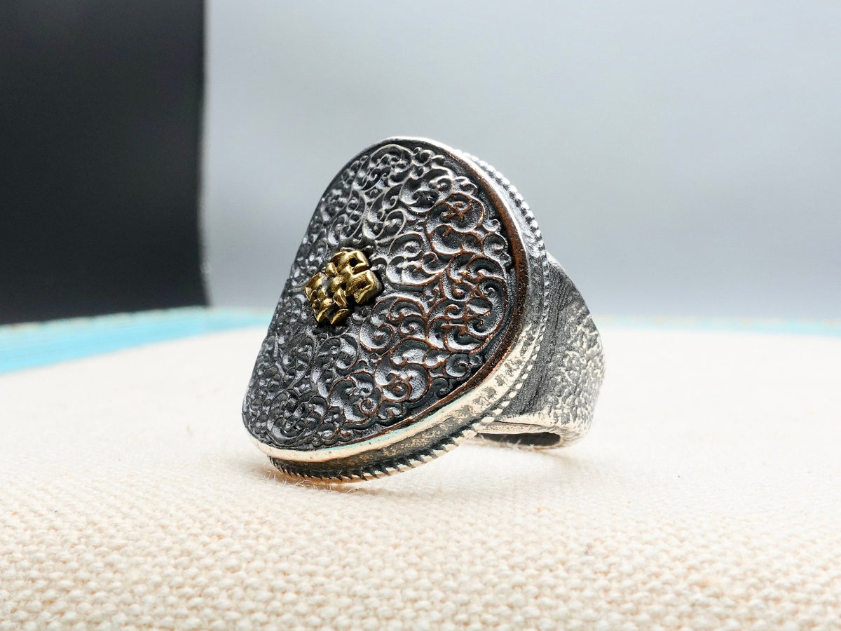 Chunky Sterling Silver Lucky Cloud Ring: Gold Knot Tibetan Jewelry