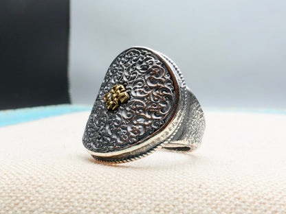 Chunky Sterling Silver Lucky Cloud Ring: Gold Knot Tibetan Jewelry