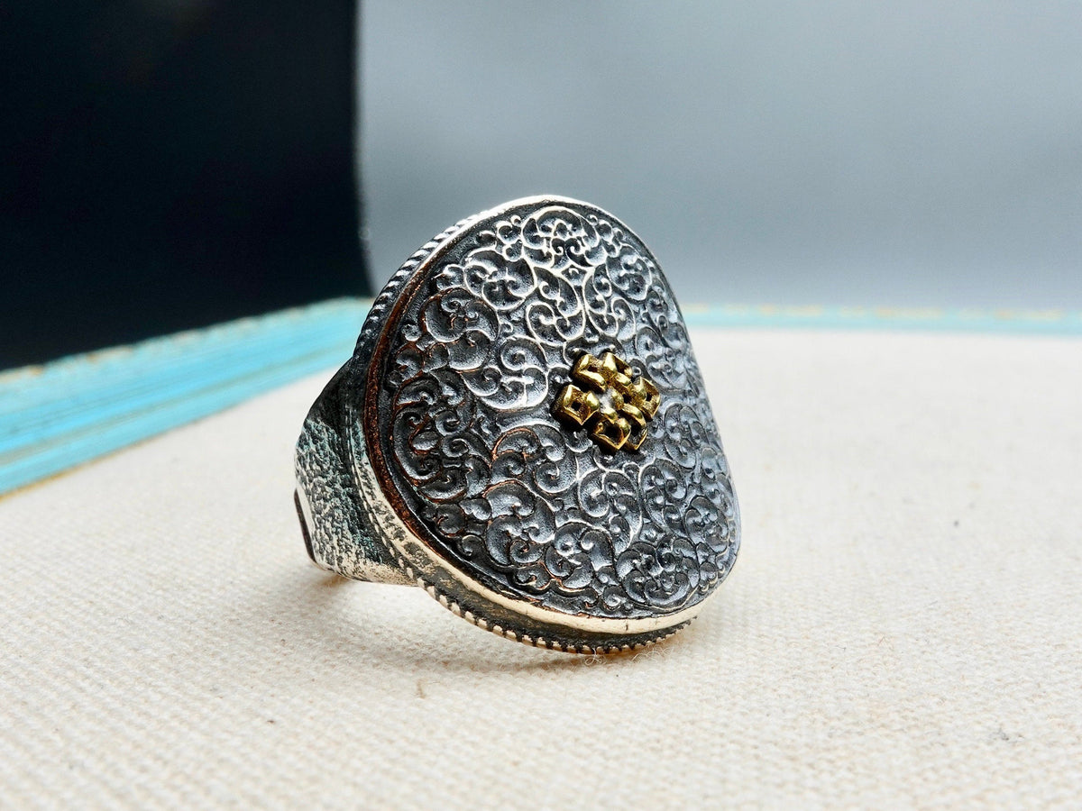 Chunky Sterling Silver Lucky Cloud Ring: Gold Knot Tibetan Jewelry