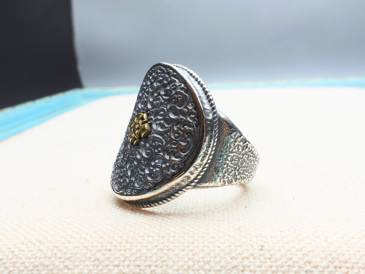 Chunky Sterling Silver Lucky Cloud Ring: Gold Knot Tibetan Jewelry