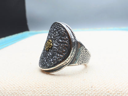 Chunky Sterling Silver Lucky Cloud Ring: Gold Knot Tibetan Jewelry