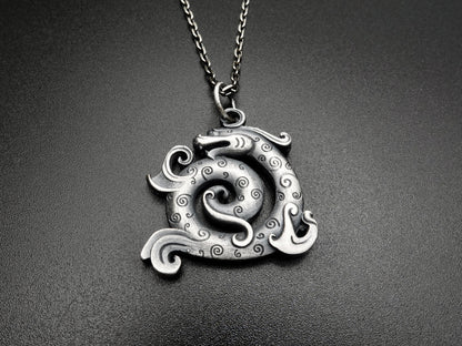 Sterling Silver Dragon Necklace For Men Women, rustic silver necklace, dragon pendant, oxidized mens pendant, viking necklace