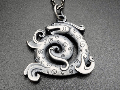 Sterling Silver Dragon Necklace For Men Women, rustic silver necklace, dragon pendant, oxidized mens pendant, viking necklace
