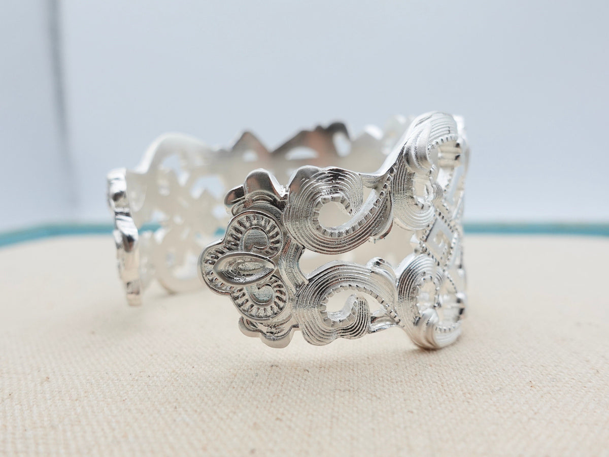Sterling Silver Wide Cuff Bracelet: Tibetan Vajra Protection Bangle