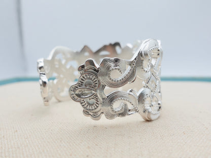Sterling Silver Wide Cuff Bracelet: Tibetan Vajra Protection Bangle