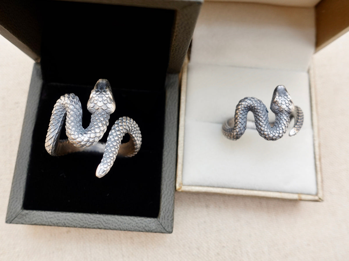 Adjustable Sterling Silver Snake Ring, Serpent Thumb Ring