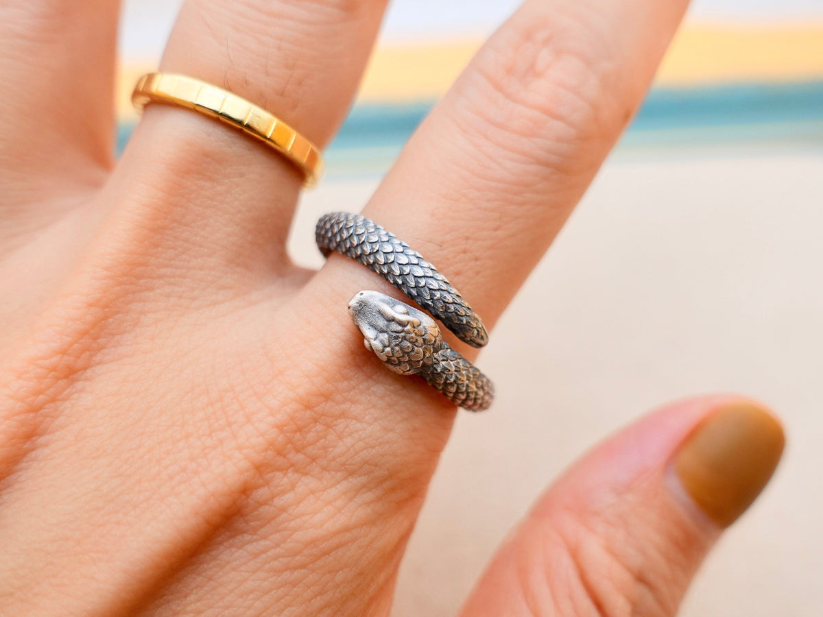Sterling Silver Snake Ring: Adjustable Serpent Thumb Ring