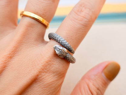 Sterling Silver Snake Ring: Adjustable Serpent Thumb Ring