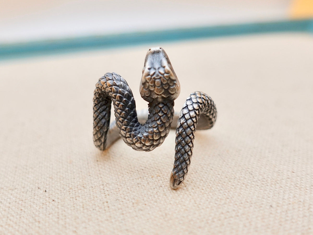Adjustable Sterling Silver Snake Ring, Serpent Thumb Ring