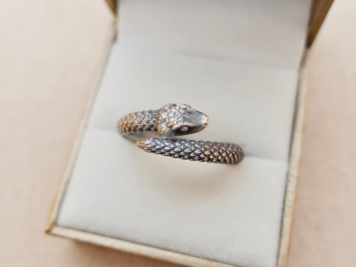 Sterling Silver Snake Ring: Adjustable Serpent Thumb Ring