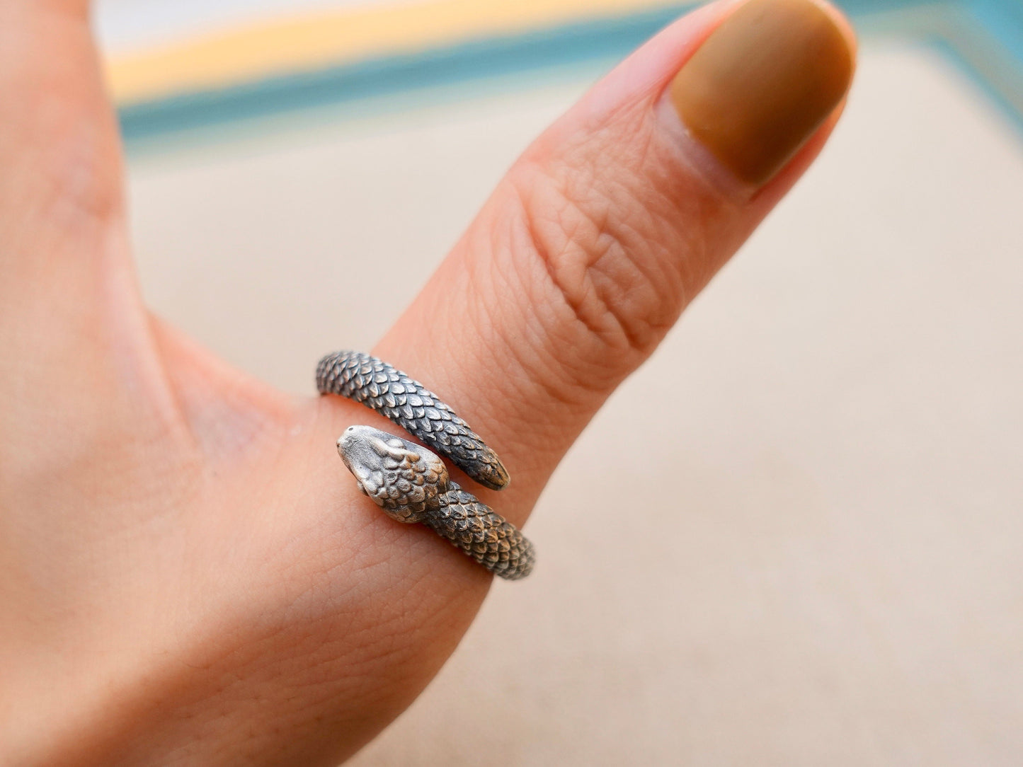 Sterling Silver Snake Ring: Adjustable Serpent Thumb Ring