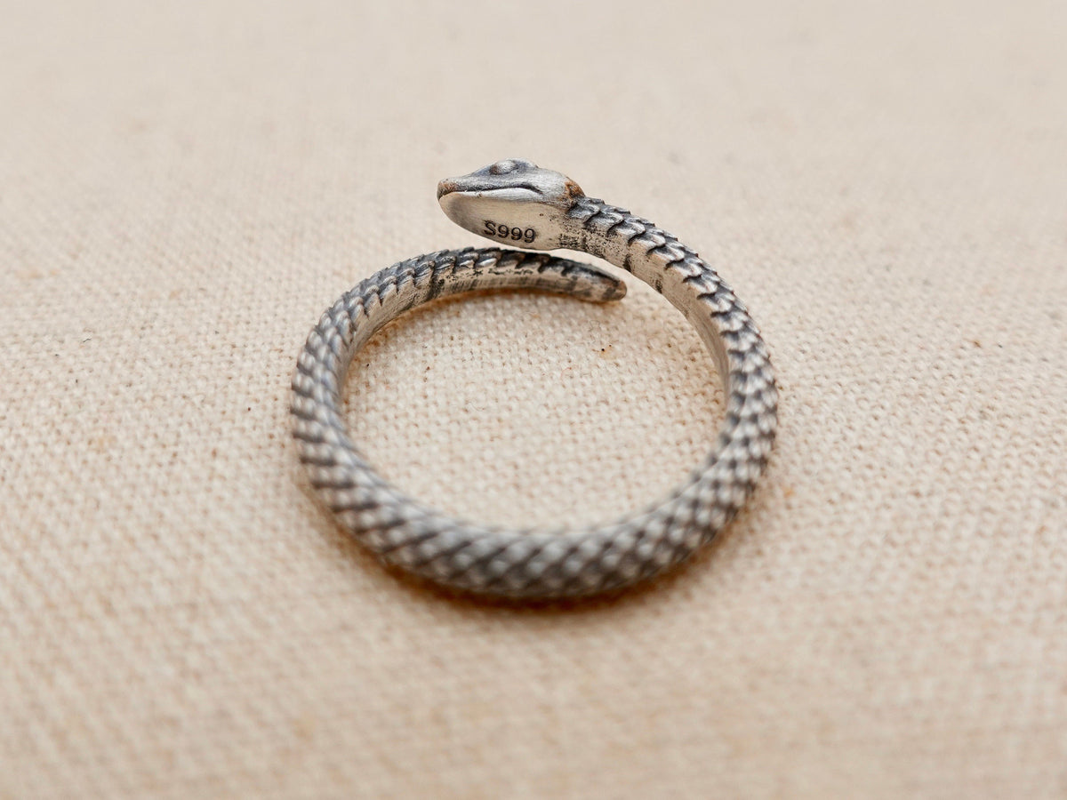 Sterling Silver Snake Ring: Adjustable Serpent Thumb Ring