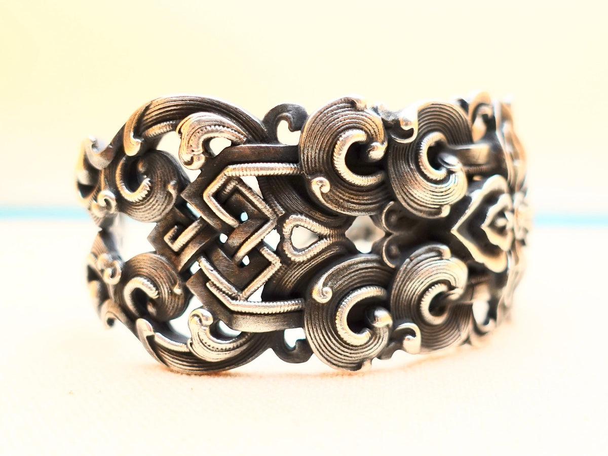 Sterling Silver Vajra Cuff Bracelet, Buddhist Jewelry