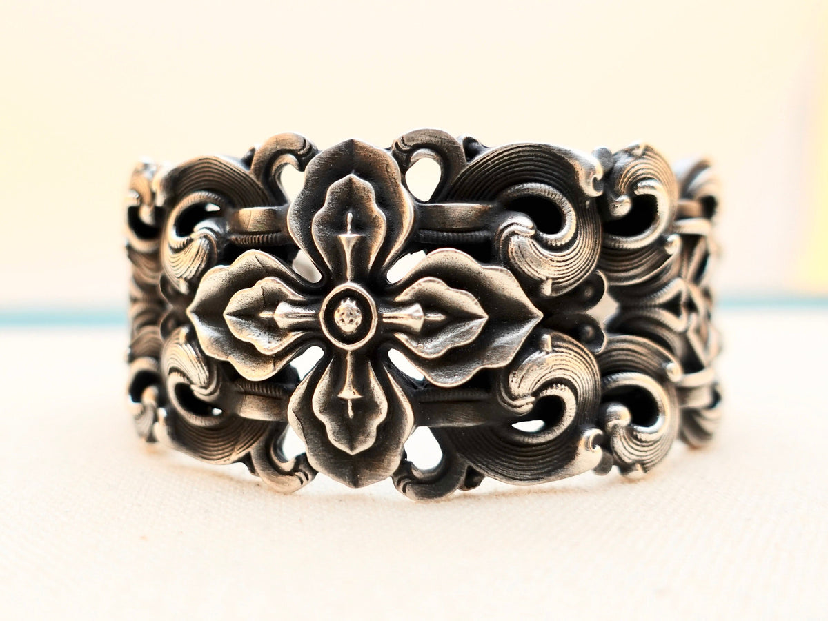 Sterling Silver Vajra Cuff Bracelet, Buddhist Jewelry