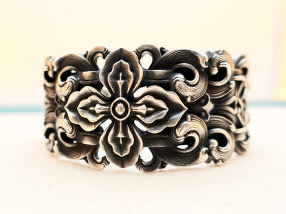 Sterling Silver Vajra Cuff Bracelet, Buddhist Jewelry
