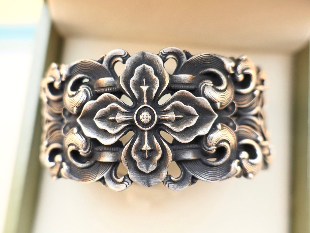 Sterling Silver Vajra Cuff Bracelet, Buddhist Jewelry