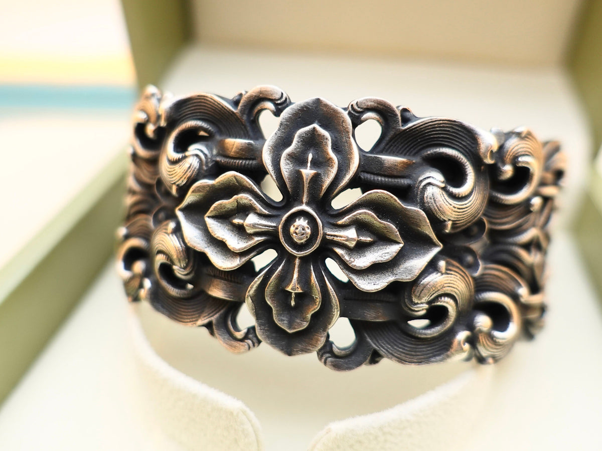 Sterling Silver Vajra Cuff Bracelet, Buddhist Jewelry