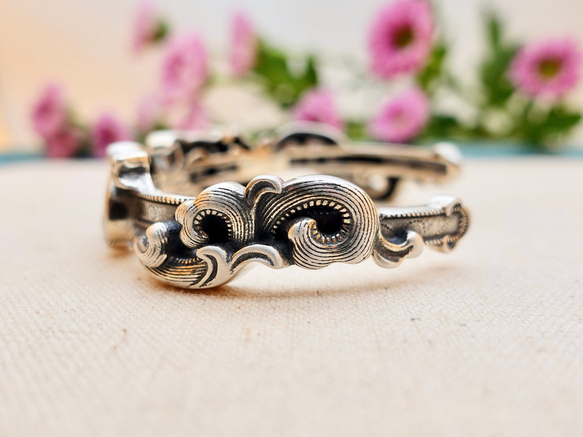 Sterling Silver Ocean Cuff Bracelet, Sea Inspired Statement Jewelry Wave Surf Lover Gifts