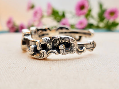 Sterling Silver Ocean Cuff Bracelet, Sea Inspired Statement Jewelry Wave Surf Lover Gifts